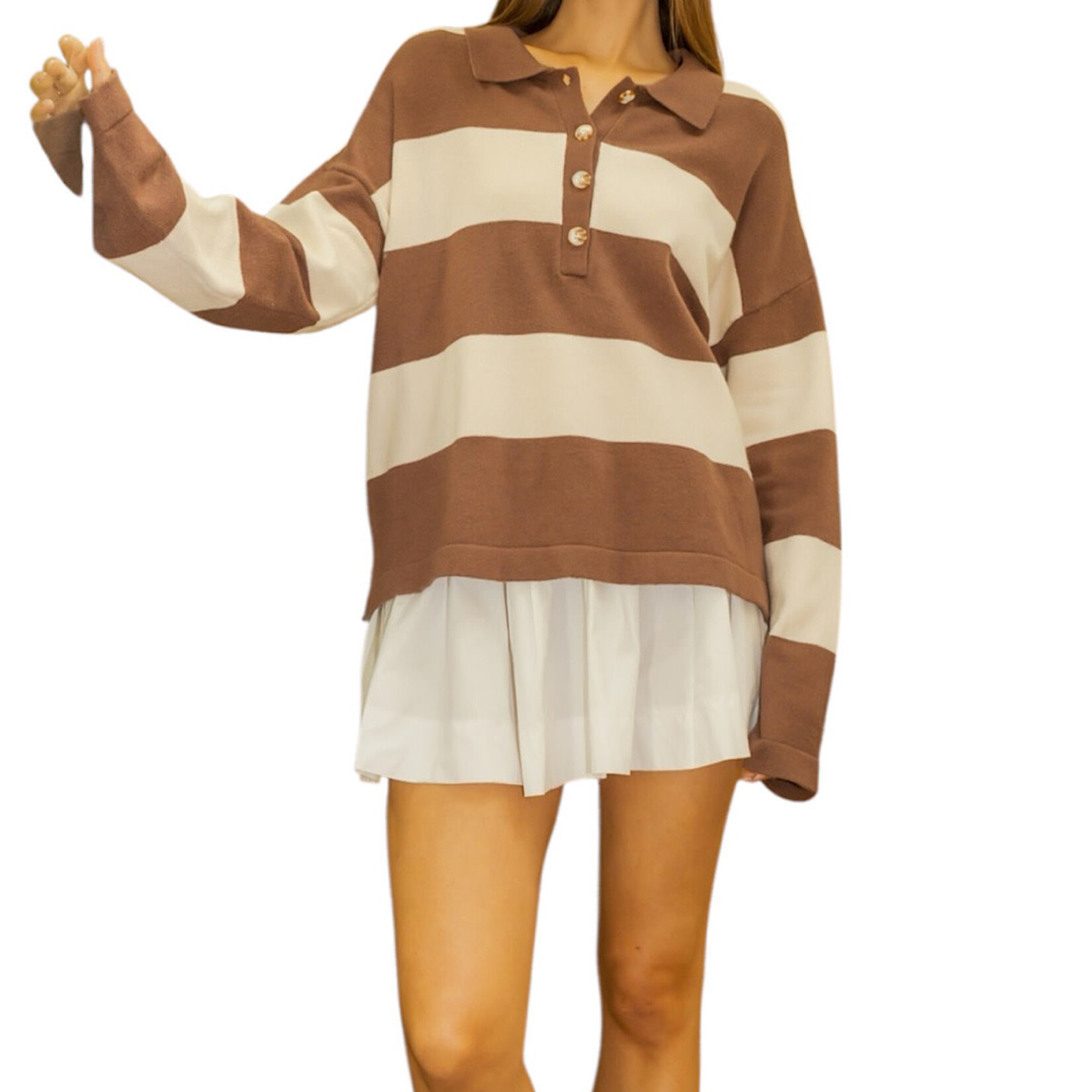 Brown Sweater with Polo Collar Detailing