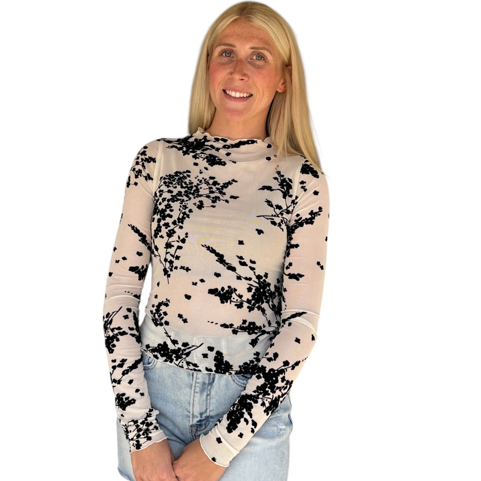 Cream Floral Mesh Top