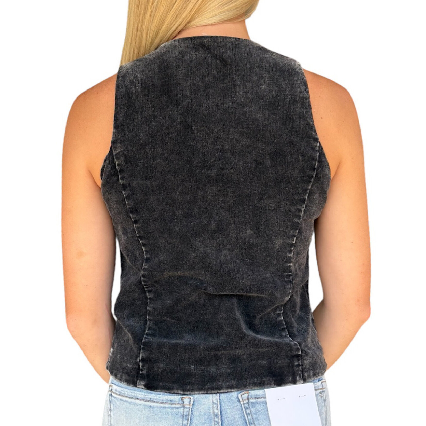 Black Mineral Washed Sleek Buttoned Vest