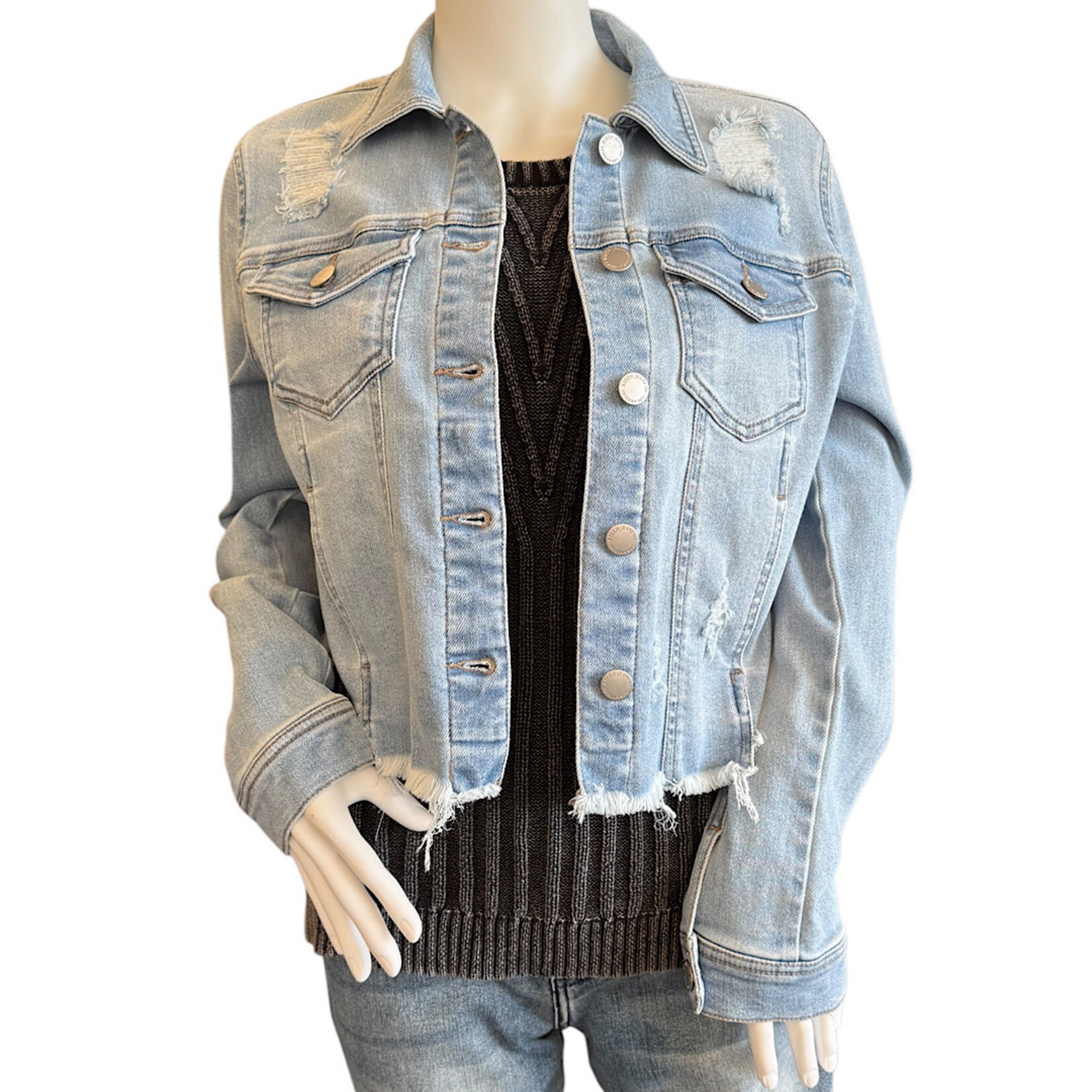 Risen RDJ1119  Distressed Vintage Frayed Hem Jacket S