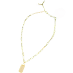 14K Gold Plated Paper Clip Necklace with Dog Tag Pendant