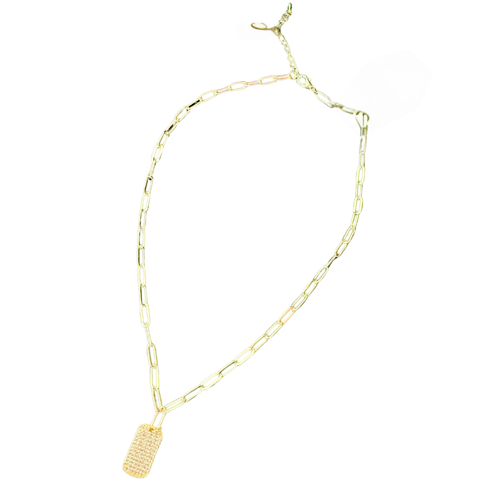 14K Gold Plated Paper Clip Necklace with Dog Tag Pendant