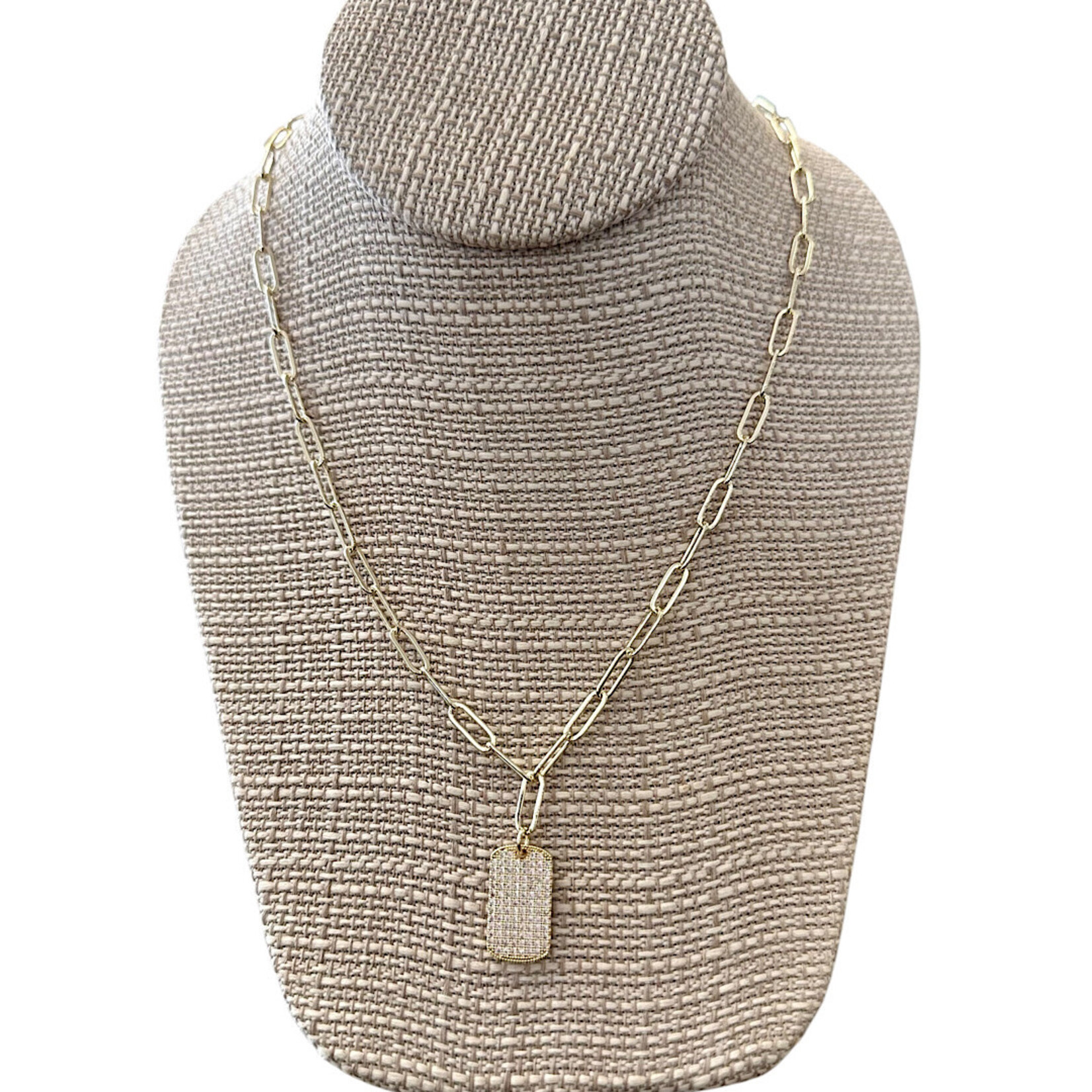 14K Gold Plated Paper Clip Necklace with Dog Tag Pendant