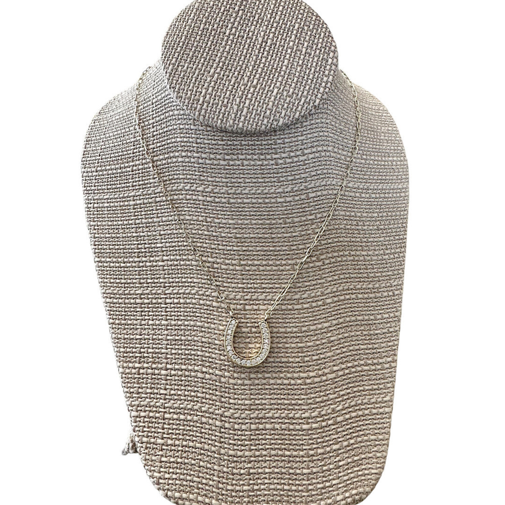 14K Gold Dipped Chain Necklace with CZ Horseshoe Pendant