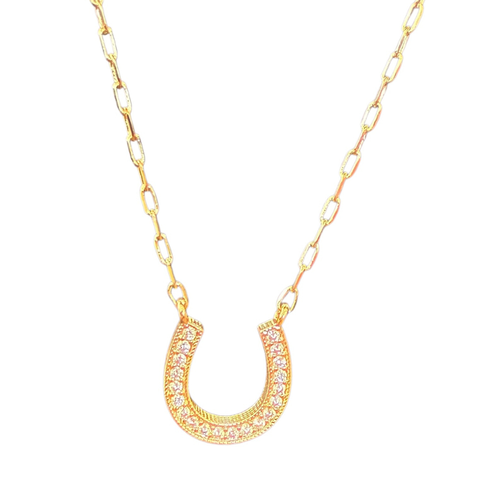 14K Gold Dipped Chain Necklace with CZ Horseshoe Pendant