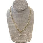Gold Dipped Paper Clip Necklace with Lock Pendant