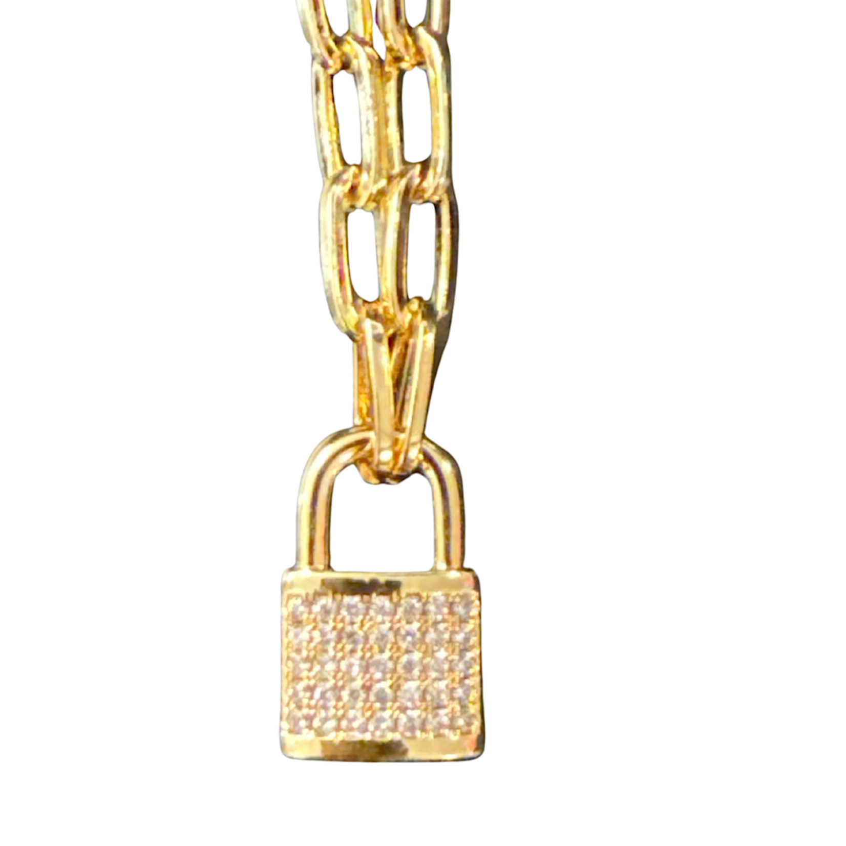Gold Dipped Paper Clip Necklace with Lock Pendant