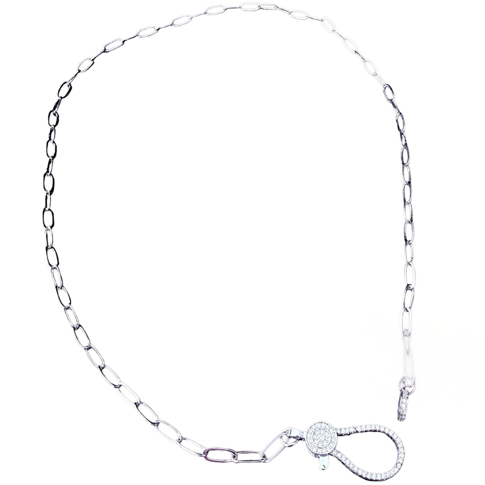 White Gold Paper Clip Necklace with CZ Lock Clasp