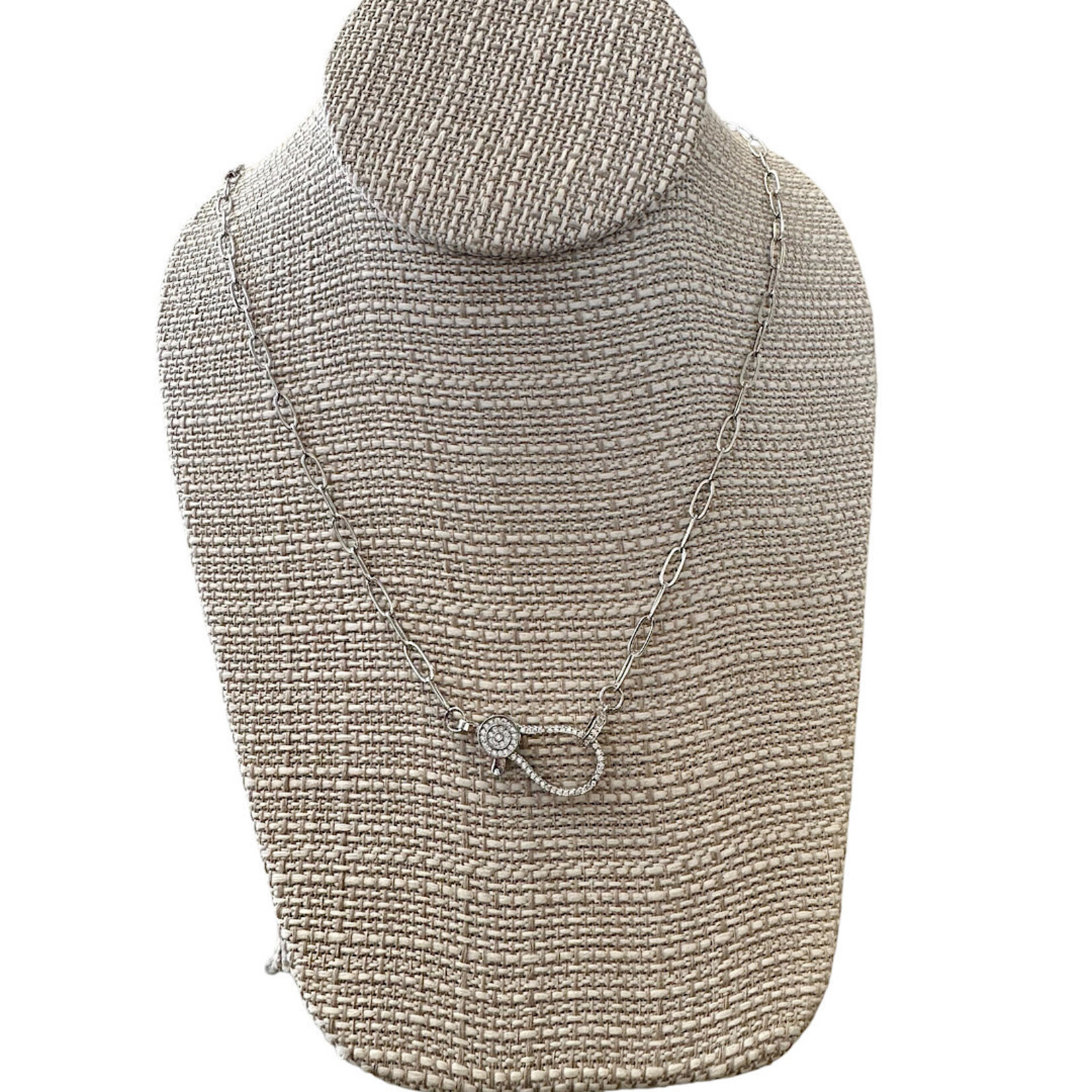 White Gold Paper Clip Necklace with CZ Lock Clasp
