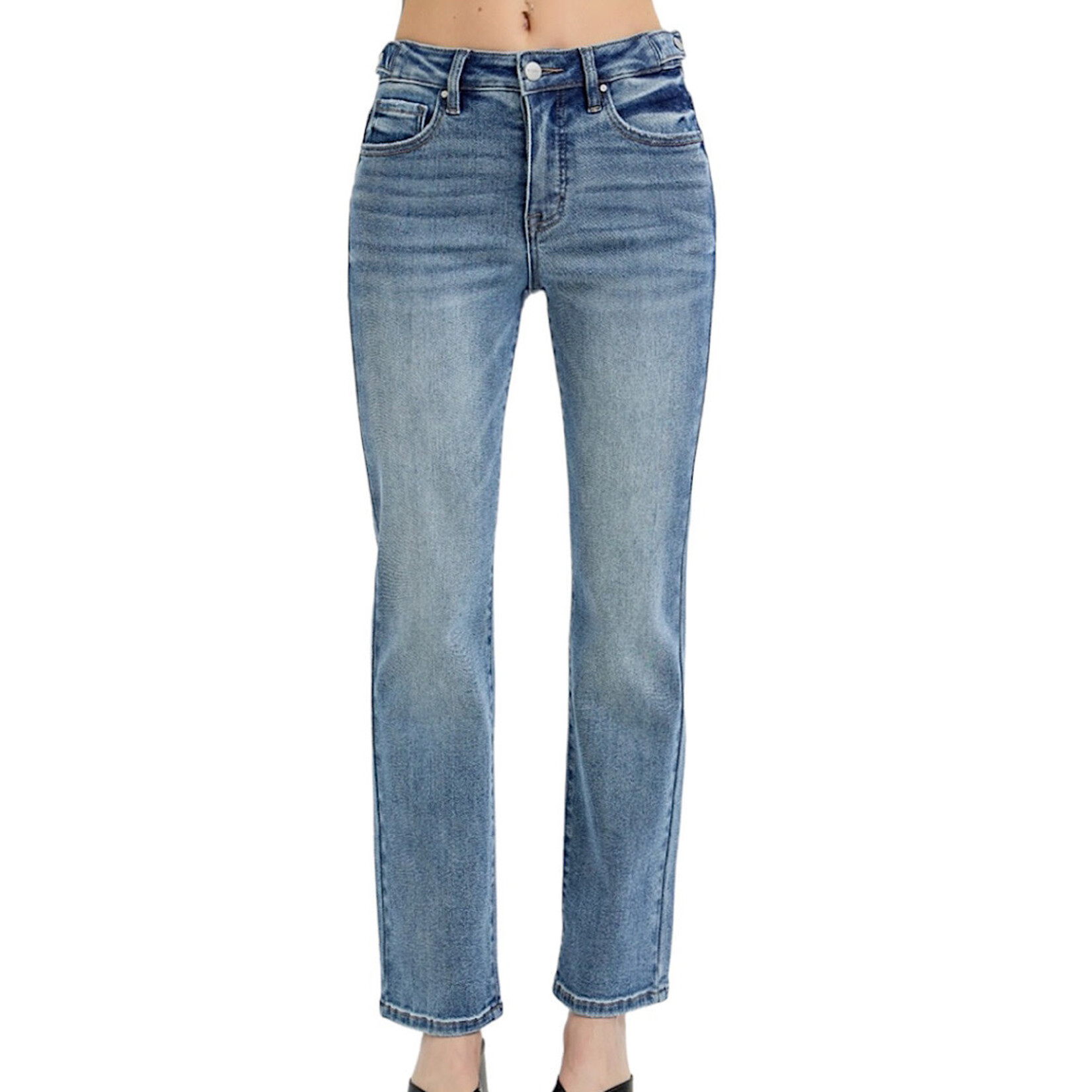 Risen RDP5985 Medium TC-High Rise Ankle Straight Adjustable Waistband Jean