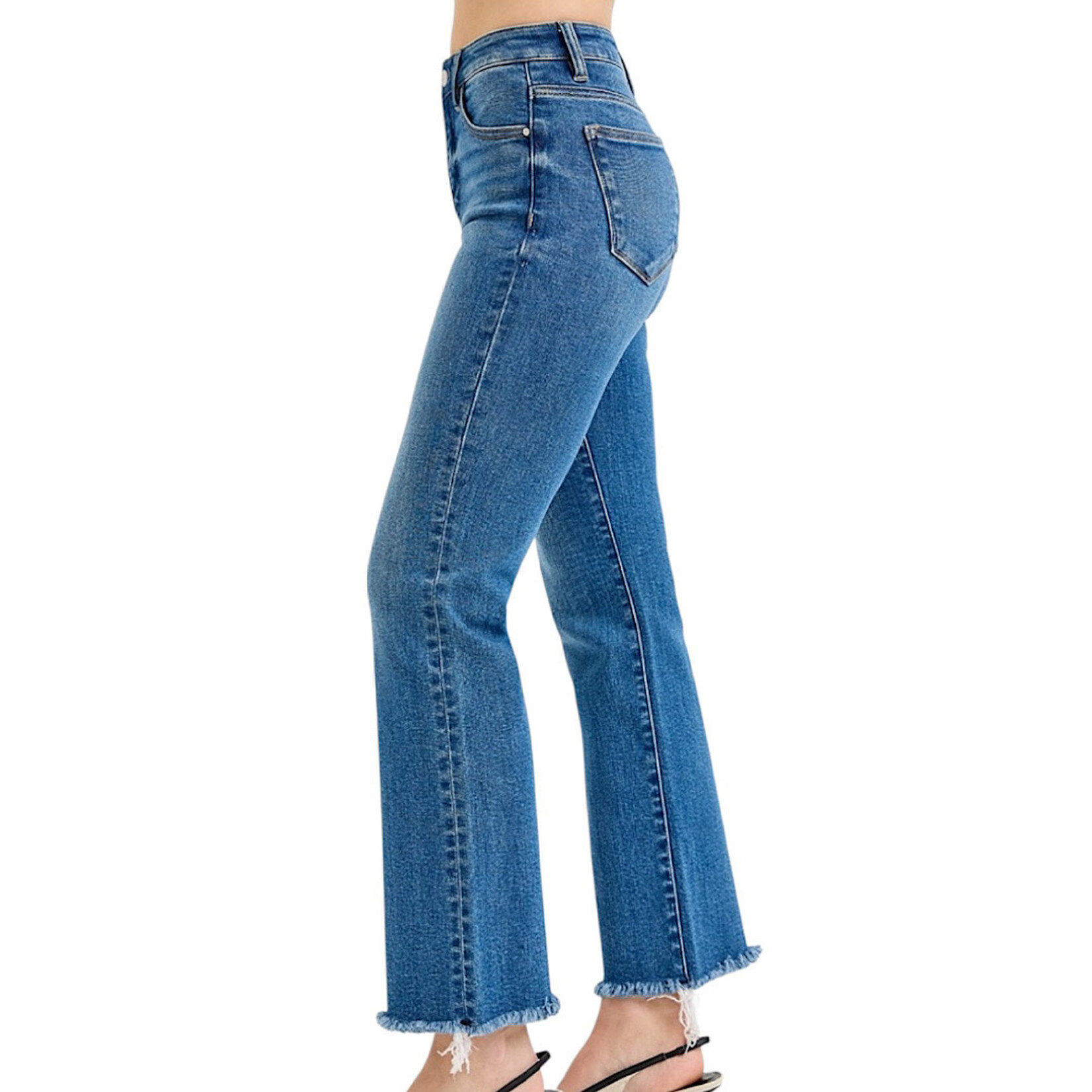 Risen PSA21158 Medium TC High Rise Crop Straight Raw Cut Hem Jean