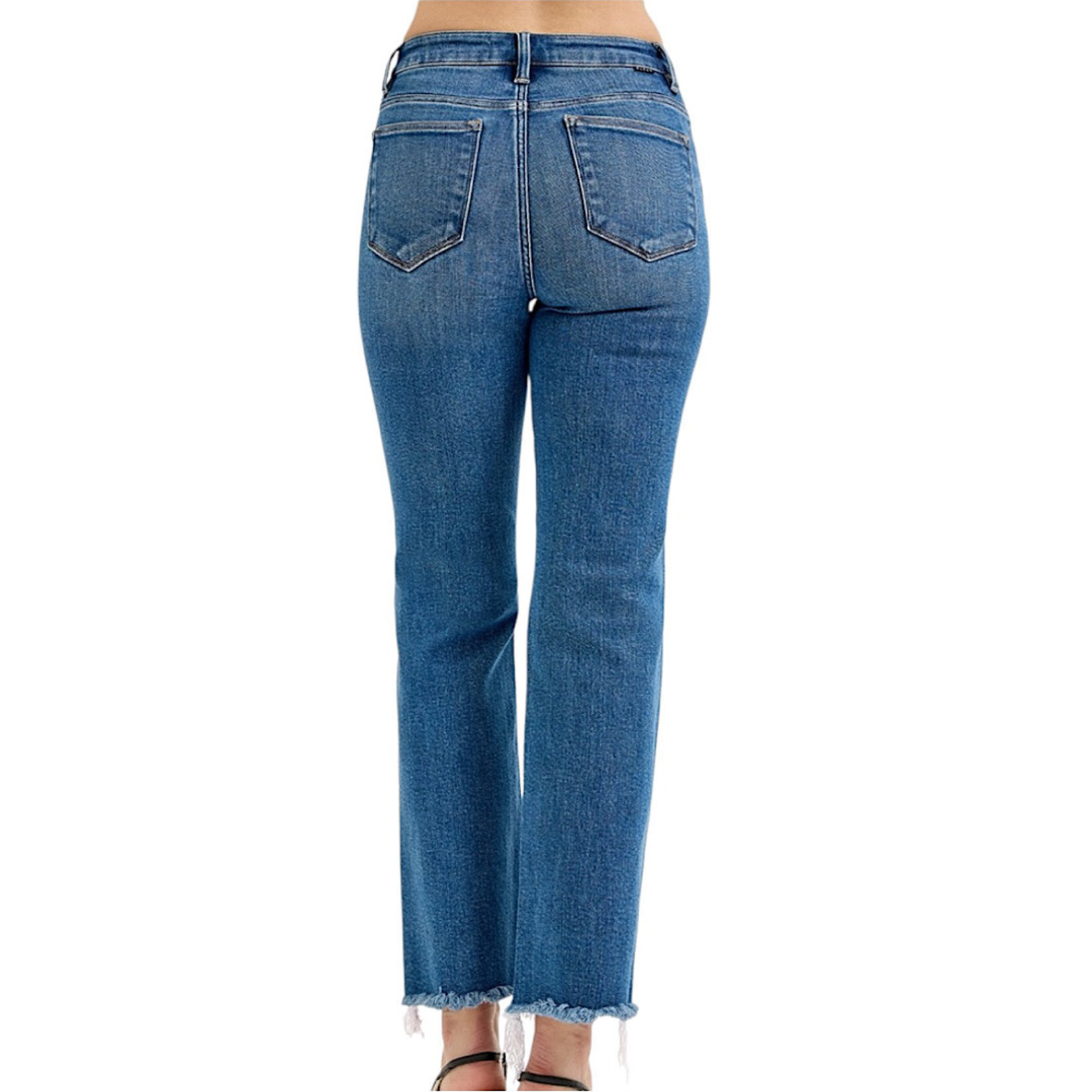 Risen PSA21158 Medium TC High Rise Crop Straight Raw Cut Hem Jean