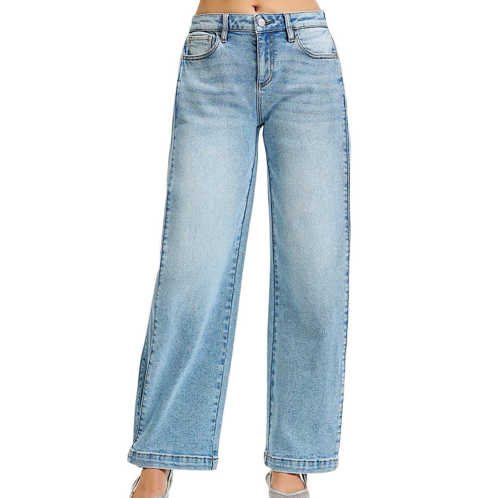 Risen PW21255 Medium Mid Rise Fit Wide & Barrel Closed Hem Jean