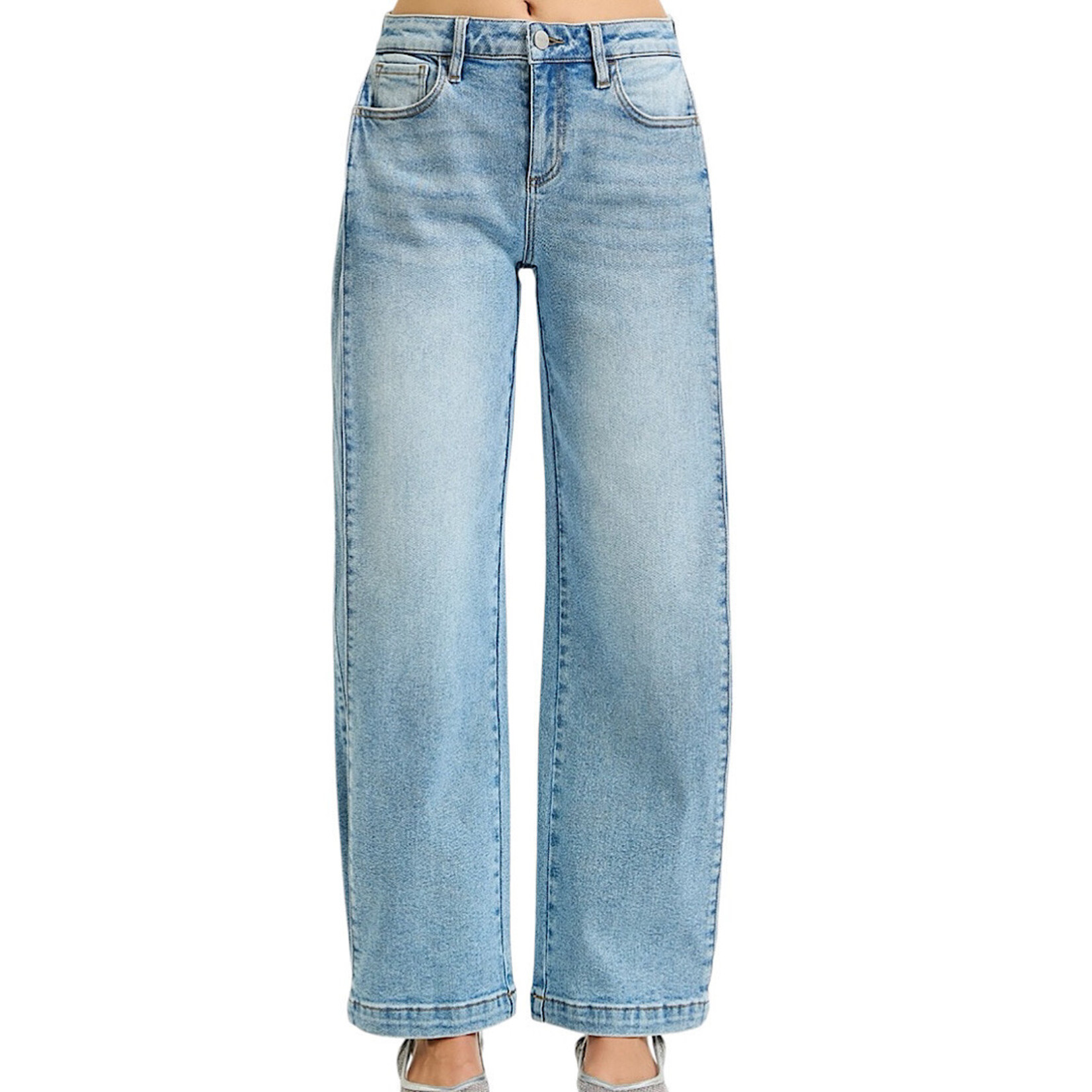 Risen PW21255 Medium Mid Rise Fit Wide & Barrel Closed Hem Jean