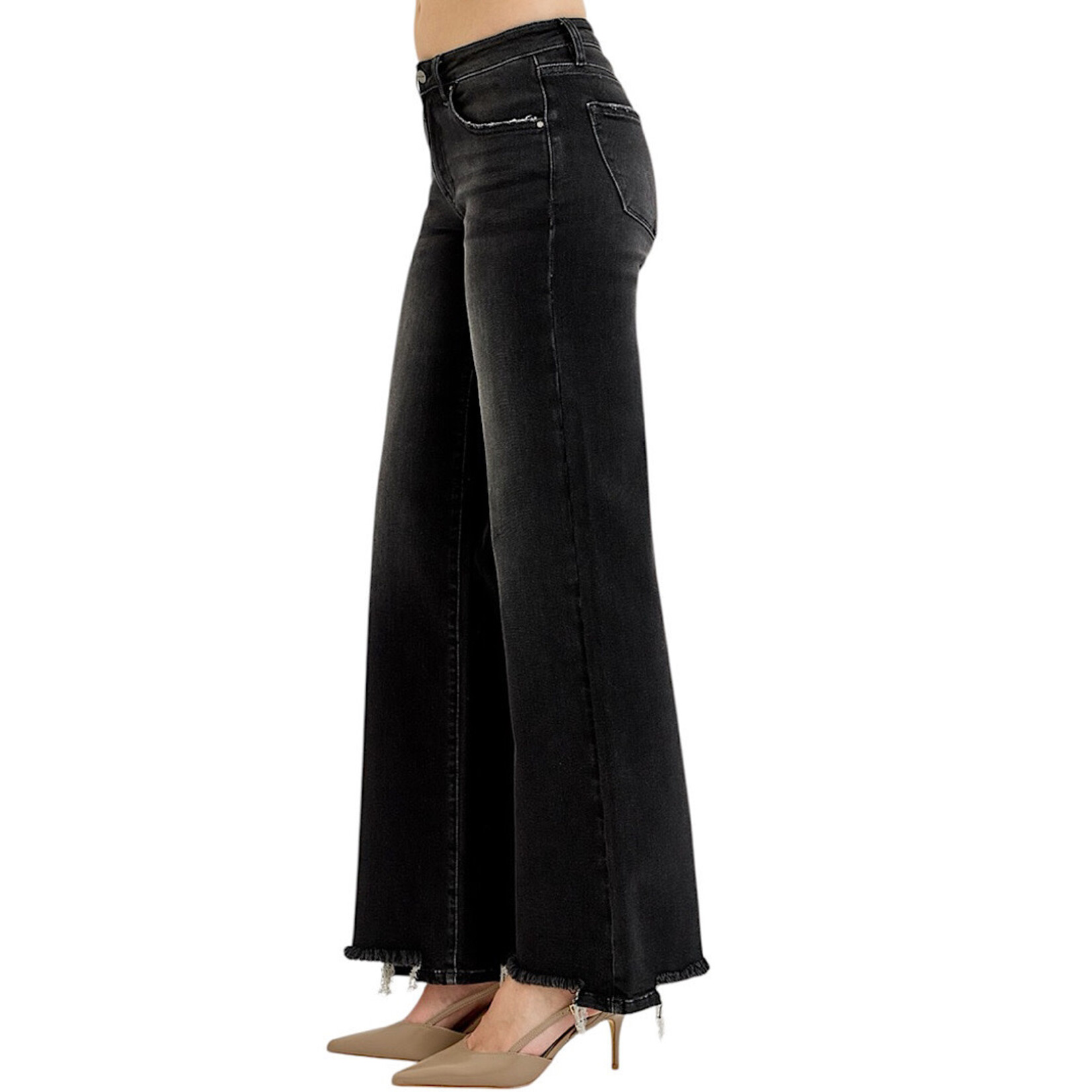 Risen PW21187 Black Low Rise Wide Leg Jean