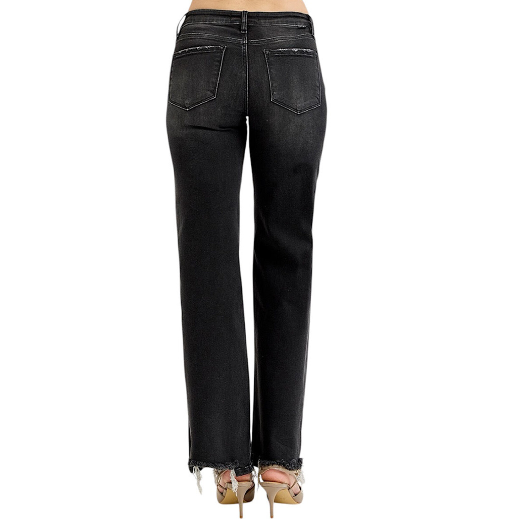 Risen PW21187 Black Low Rise Wide Leg Jean