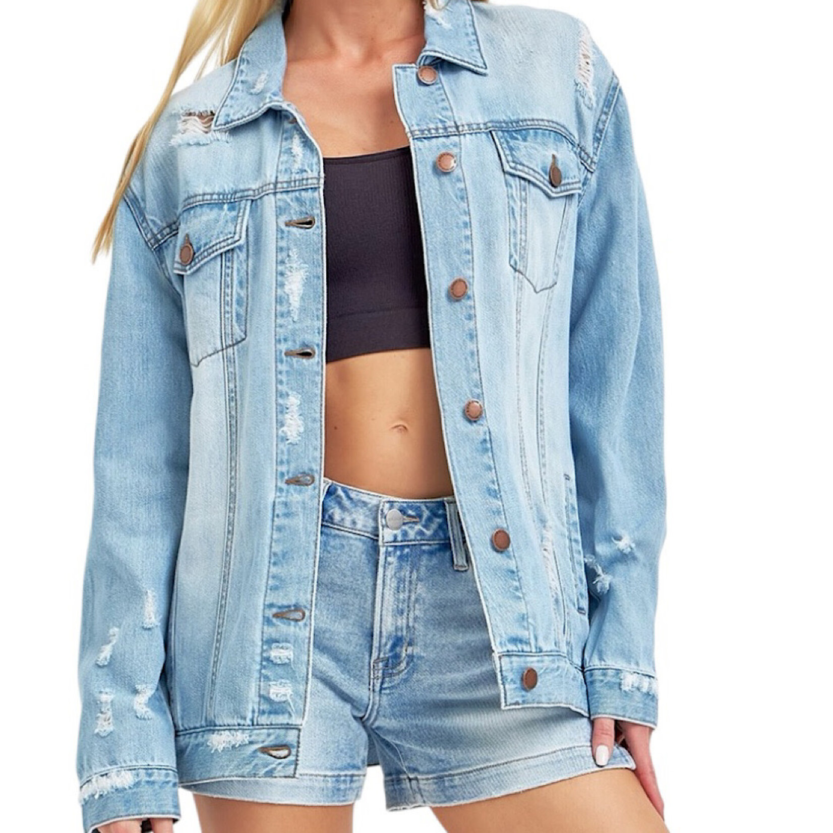 Risen RDJ1113 Light Loose Fit Distressed Jacket