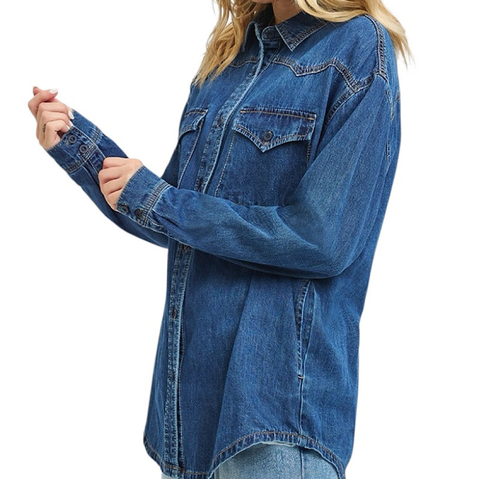 Risen RDJ9208 Dark Western Yoke Style Relaxed Fit Denim Shirt