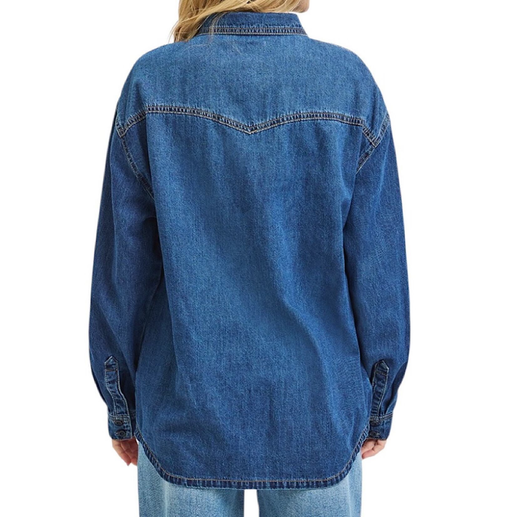 Risen RDJ9208 Dark Western Yoke Style Relaxed Fit Denim Shirt