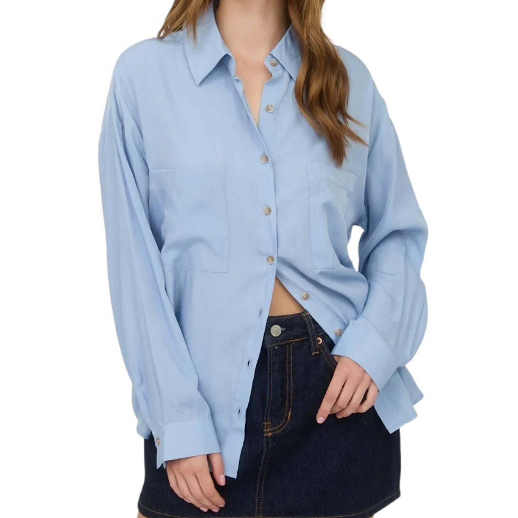 Chambray Plus Oversized Button Down Long Sleeve Shirt
