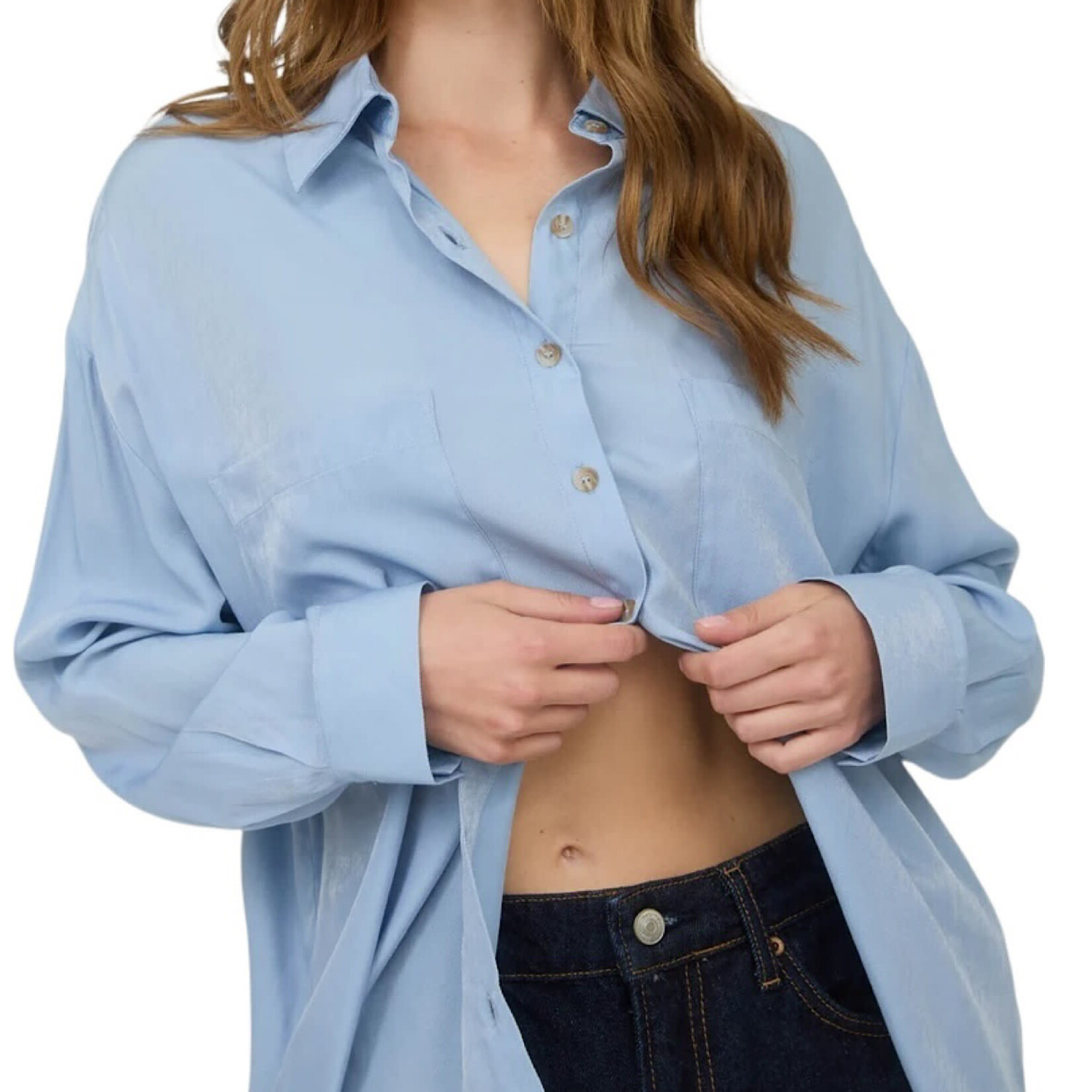 Chambray Plus Oversized Button Down Long Sleeve Shirt
