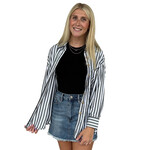 Black Stripe Collared Button Down Long Sleeve Shirt