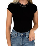 Black Round Neck Short Sleeve Knit Bodysuit