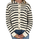 Cream Stripe Collared Exposed Seam Long Sleeve Cardigan