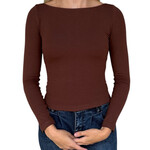Chocolate Boat Neck Long Sleeve Solid Knit Top