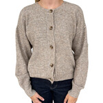 Khaki Ribbed Trim Button Down Long Sleeve Knit Cardigan