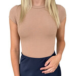 Tan Round Neck Short Sleeve Knit Bodysuit