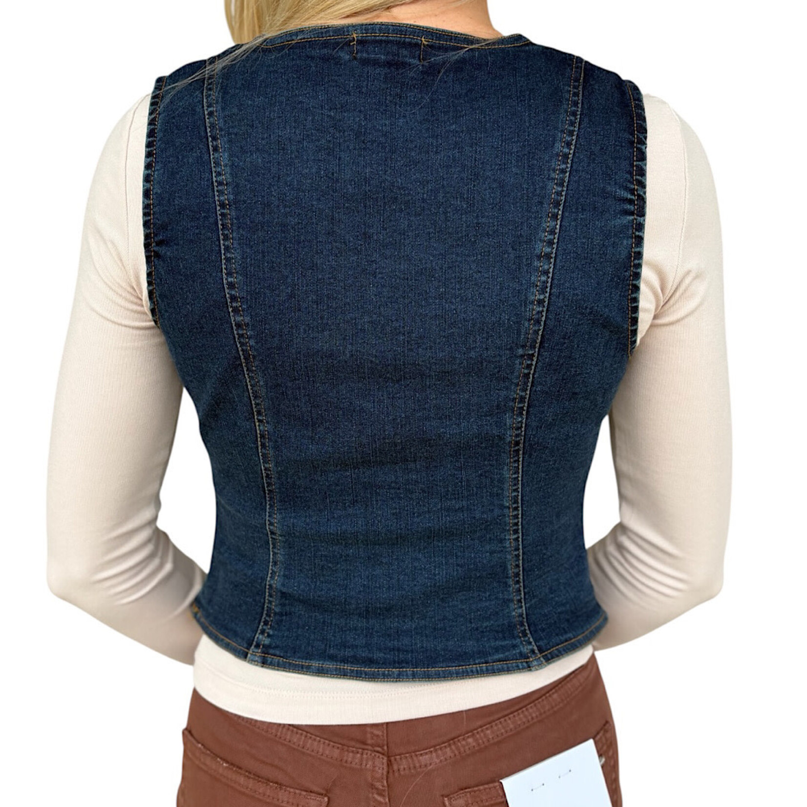 Dark Denim V-Neck Sleeveless Button Down Vest