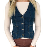 Dark Denim V-Neck Sleeveless Button Down Vest