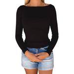 Black Boat Neck Long Sleeve Solid Knit Top
