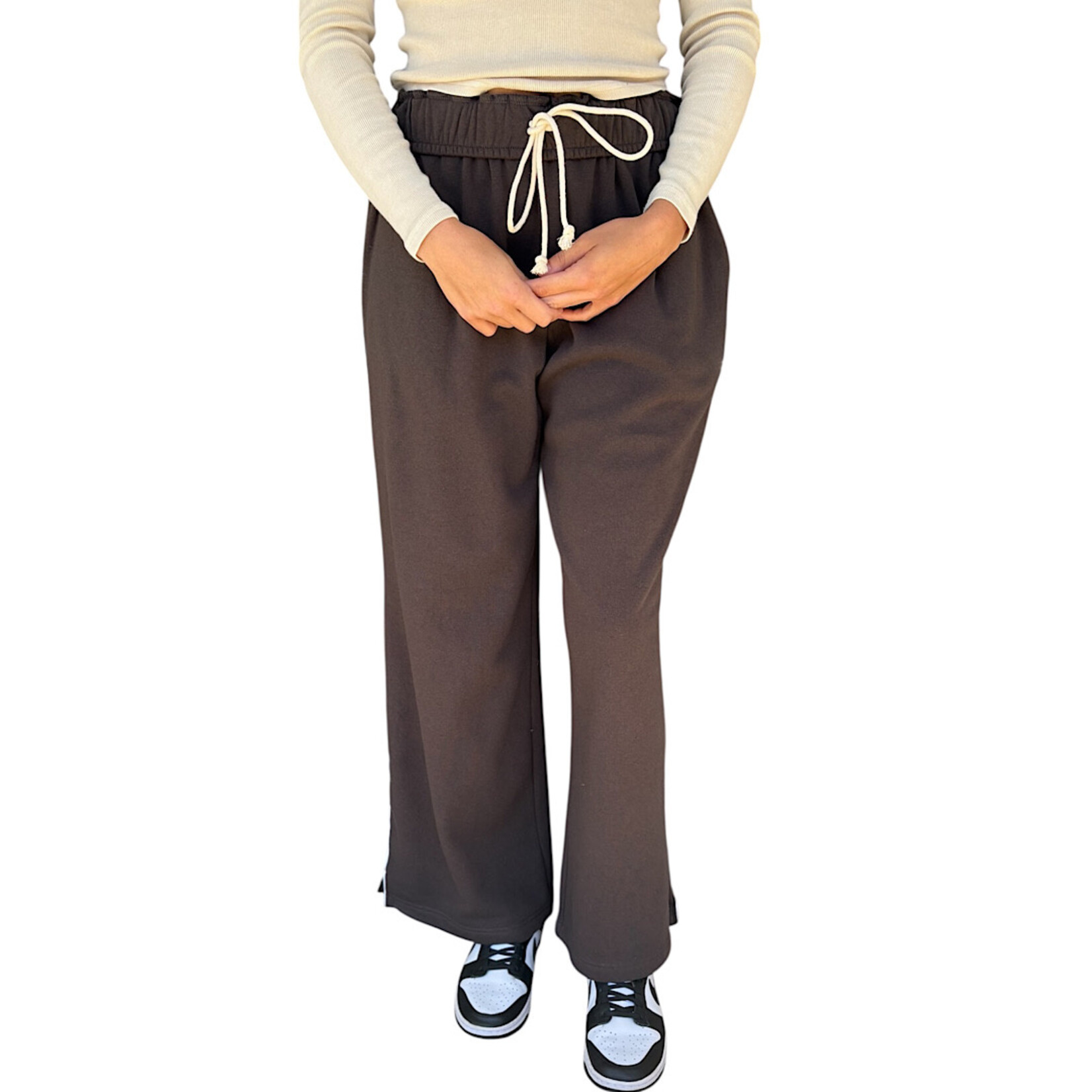 Charcoal Fold Over Drawstring Waist Wide Leg Lounge Pants
