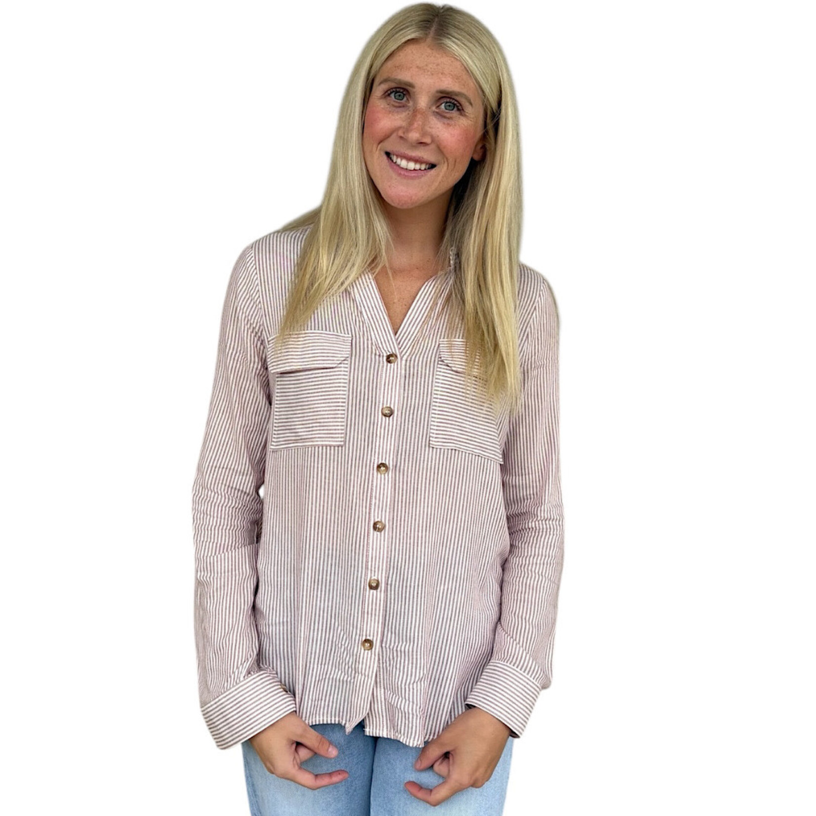 Burgundy Striped Collared Button Down