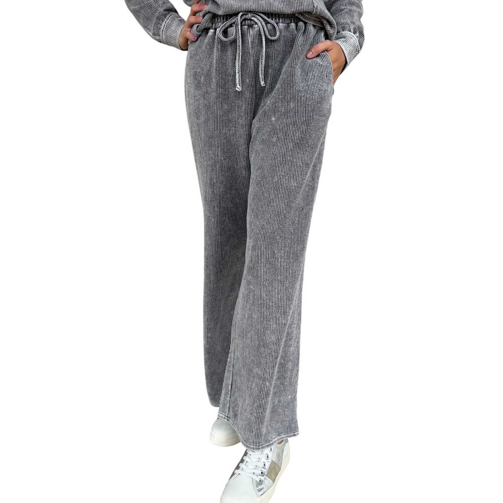 Charcoal Washed High Waist Drawstring Lounge Pants