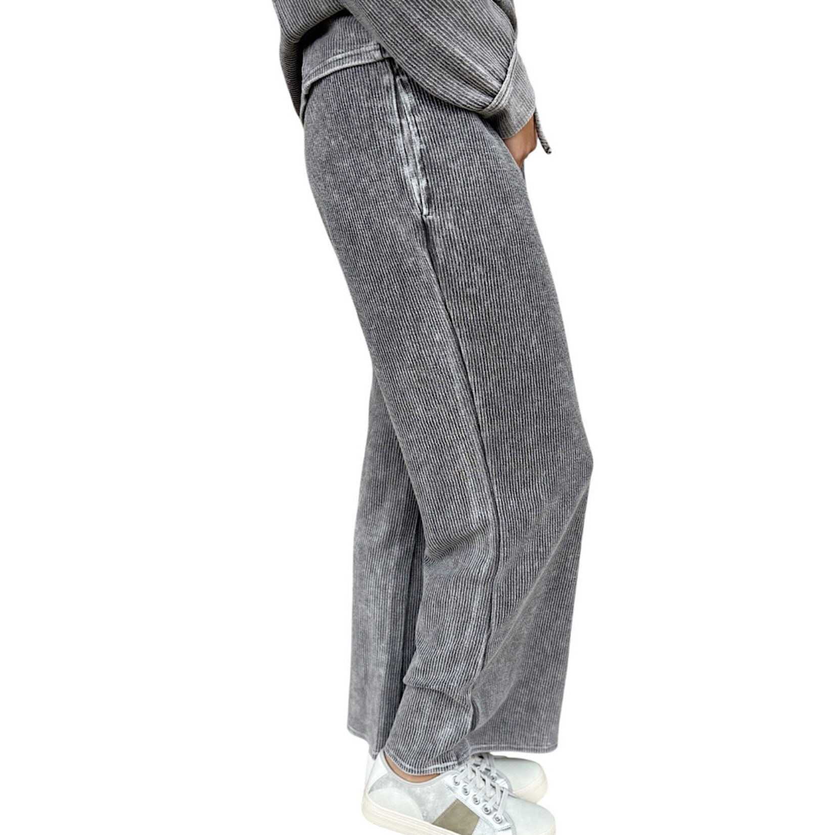 Charcoal Washed High Waist Drawstring Lounge Pants