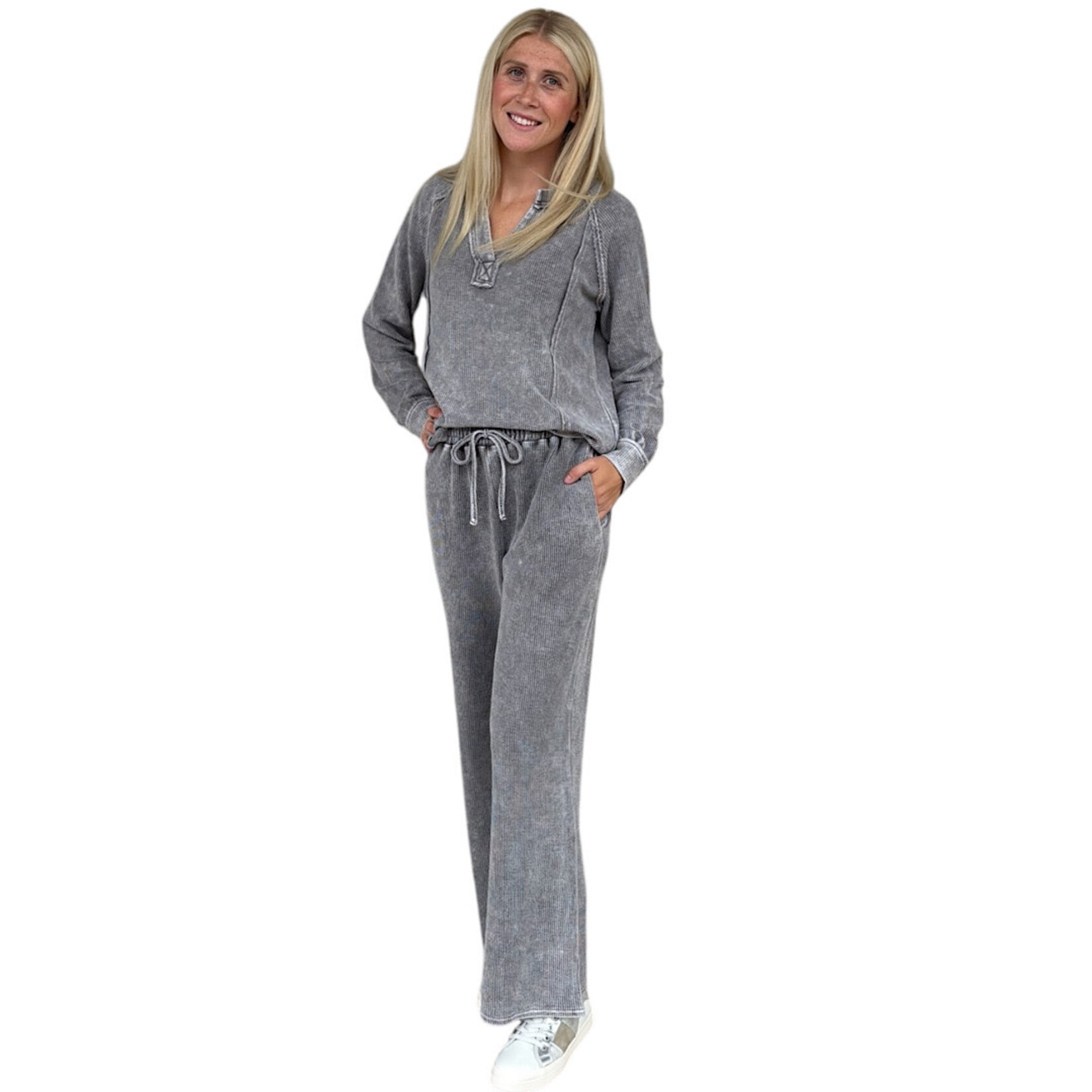 Charcoal Washed High Waist Drawstring Lounge Pants