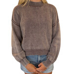 Plum Washed Mock Neck Long Sleeve Knit Pullover Sweater