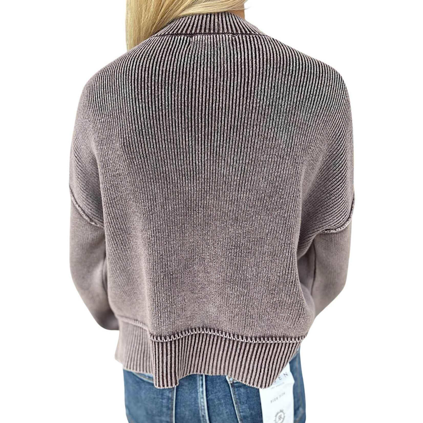 Plum Washed Mock Neck Long Sleeve Knit Pullover Sweater