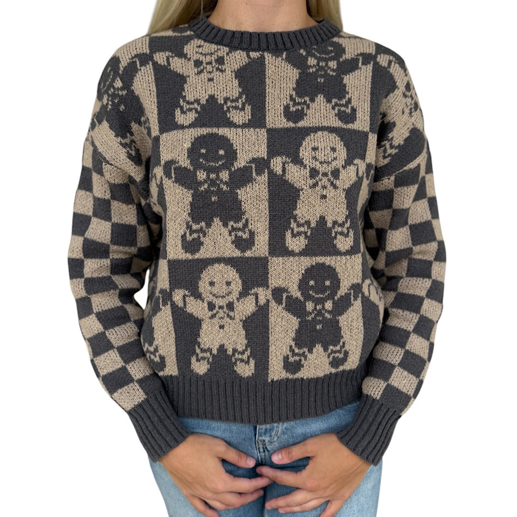 Charcoal Colorblock Gingerbread Man Sweater