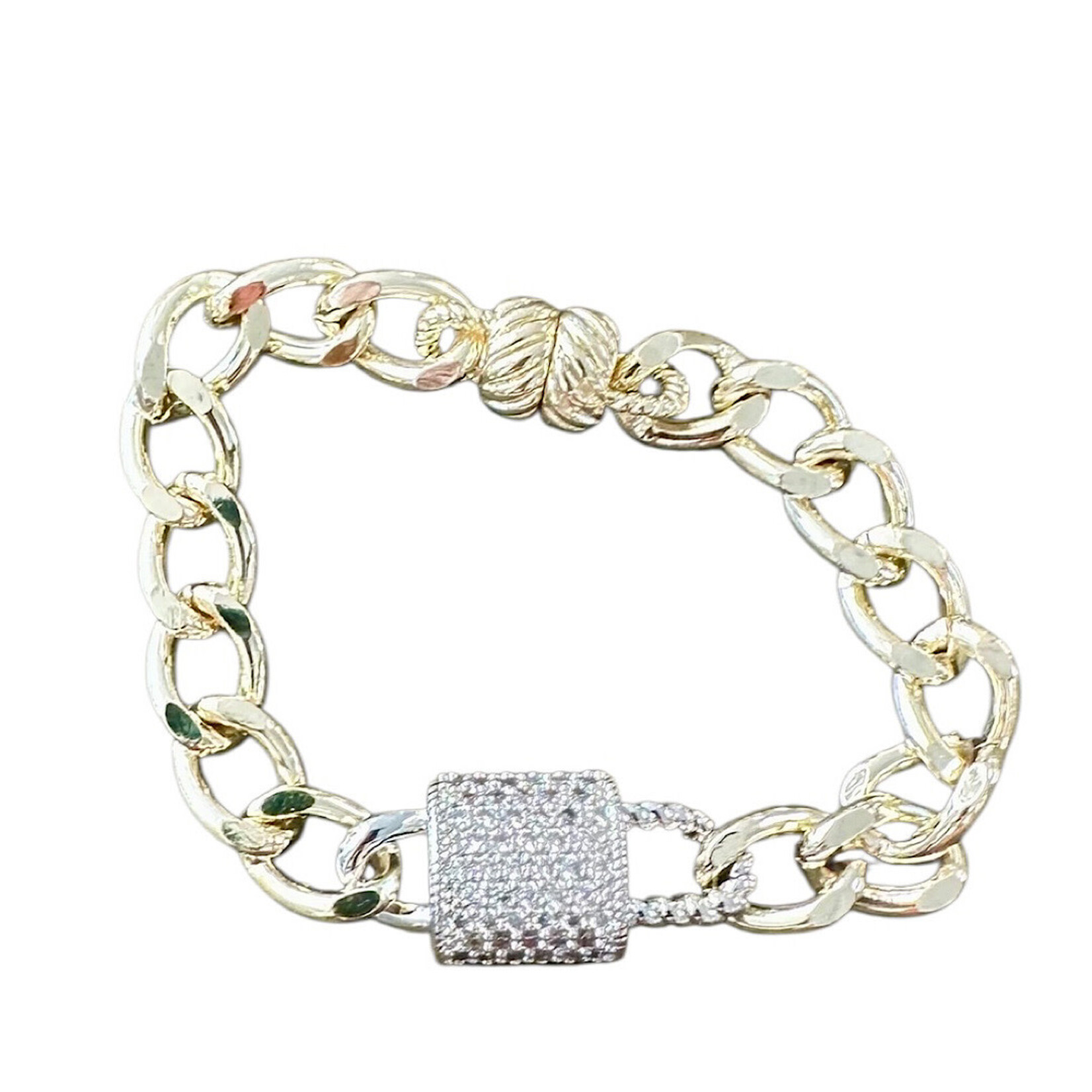 14K Gold Dipped Cubin Link Bracelet with Lock Pendant