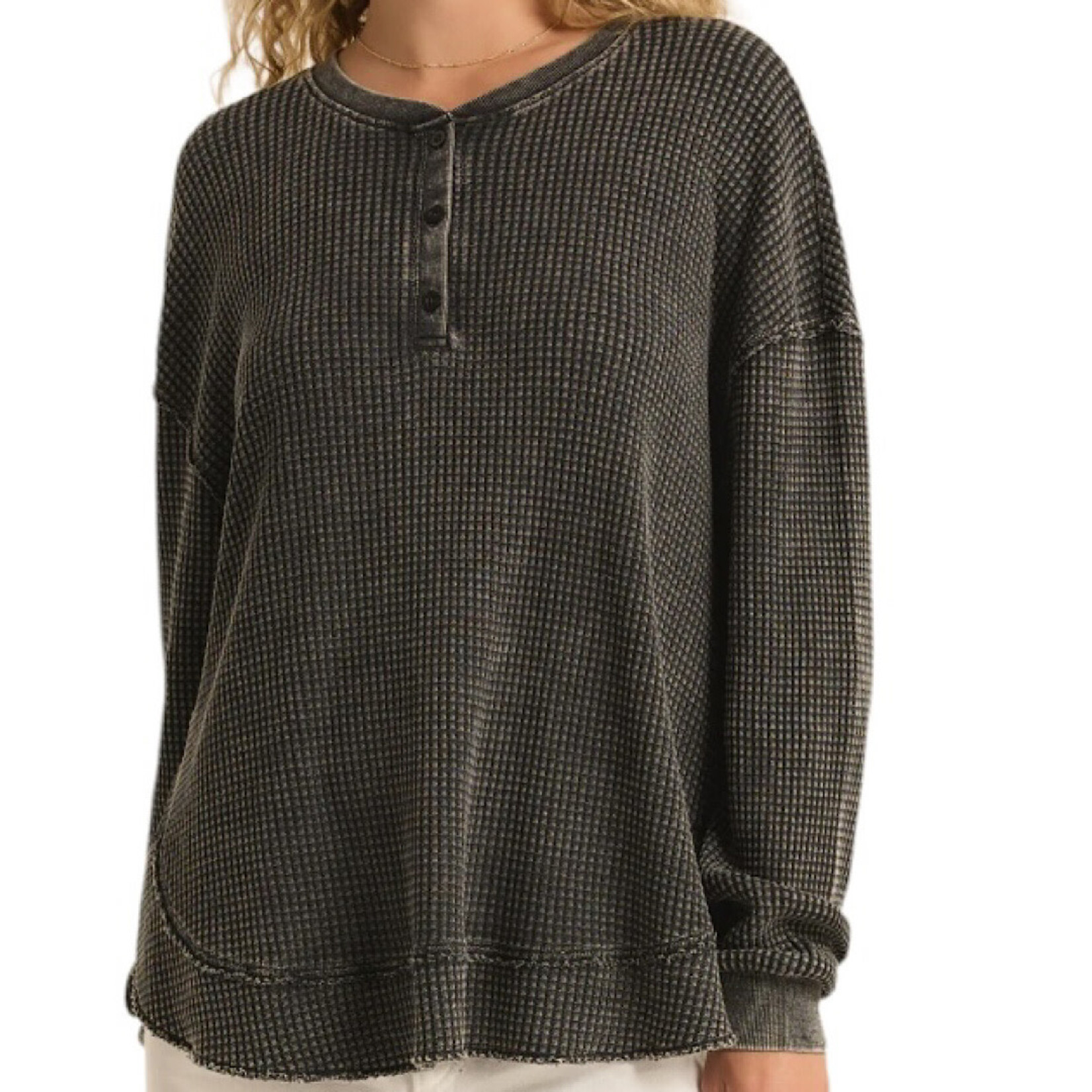 Z Supply Z Supply Jax Cozy Waffle Henley Jet Black Top
