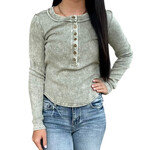Olive Ribbed Fitted Long Sleeve Top