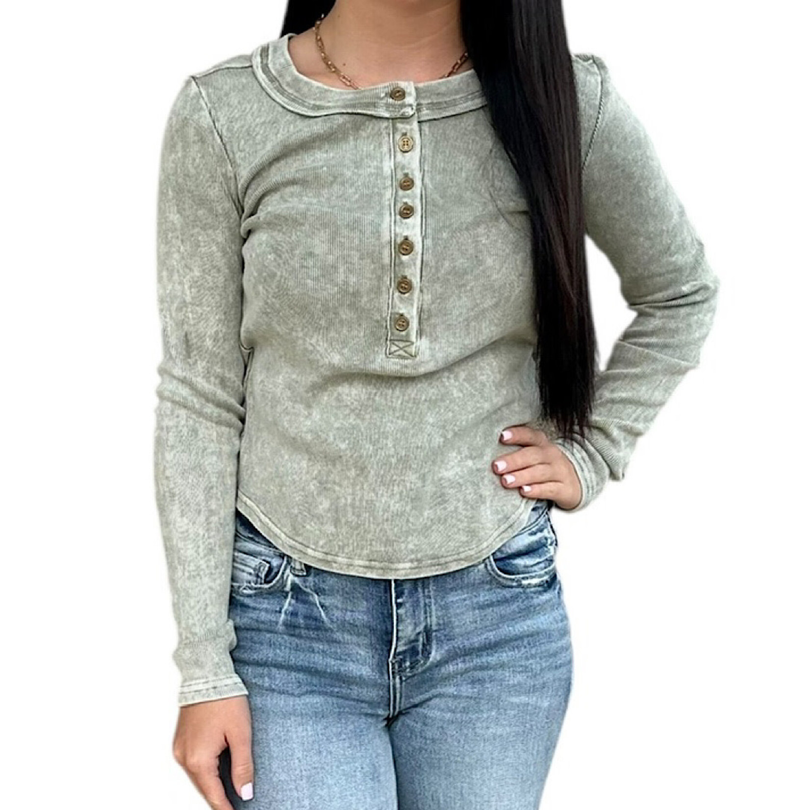 Olive Ribbed Fitted Long Sleeve Top
