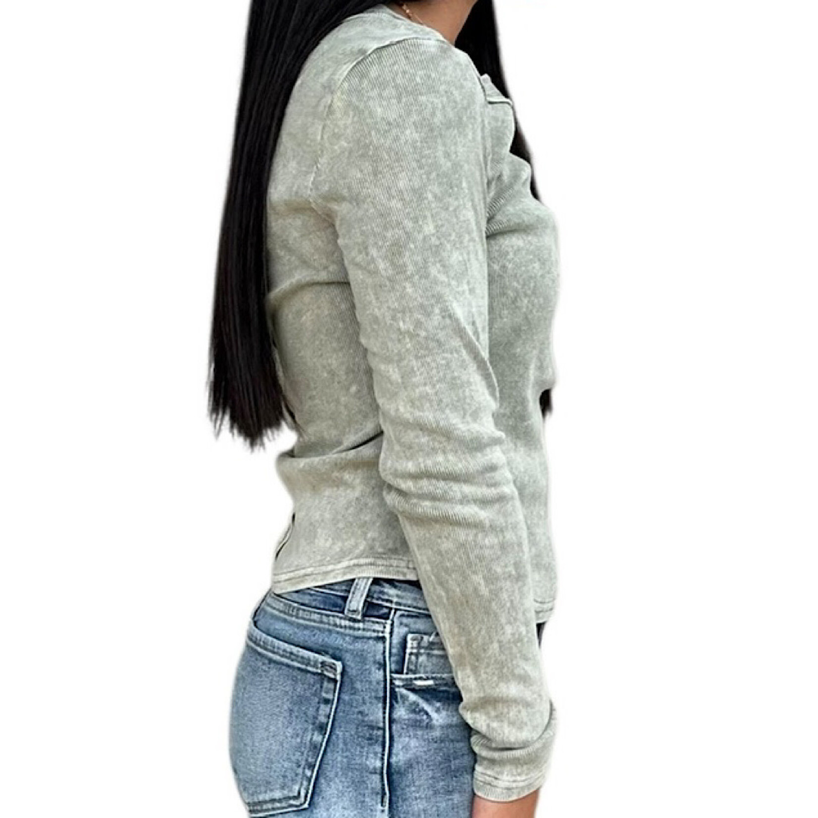 Olive Ribbed Fitted Long Sleeve Top