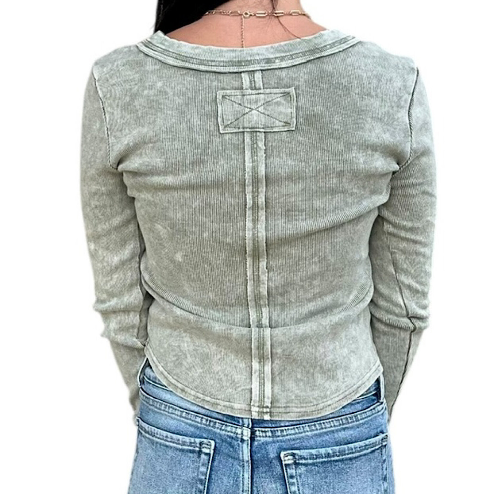 Olive Ribbed Fitted Long Sleeve Top