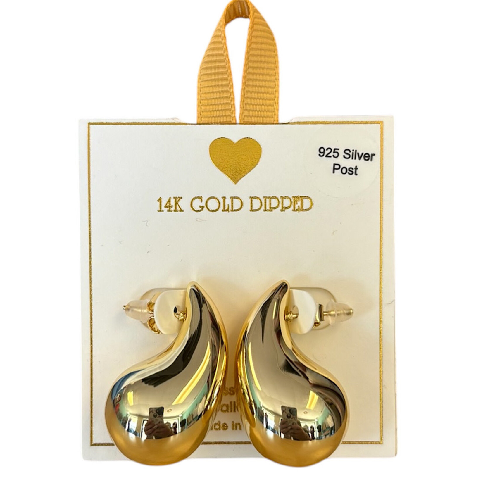 Yellow Ribbon 14K GD Dipped Large Chunky Tear Drop Earrings