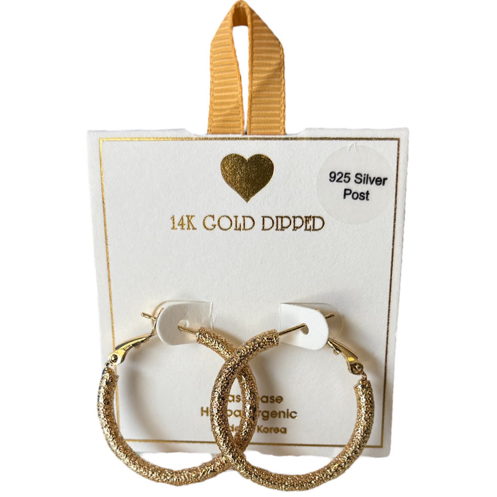 Yellow Ribbon 14K Gld Dipped Textured Shimmer Hoops